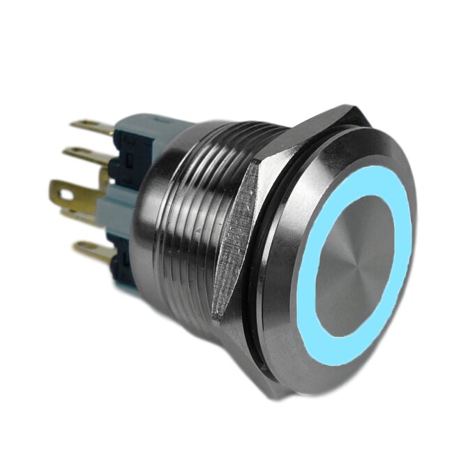 PULSADOR ANTIVANDÁLICO LUMINOSO AZUL GAVE 24V - CONTACTO MOMENTÁNEO 1NO+1NC