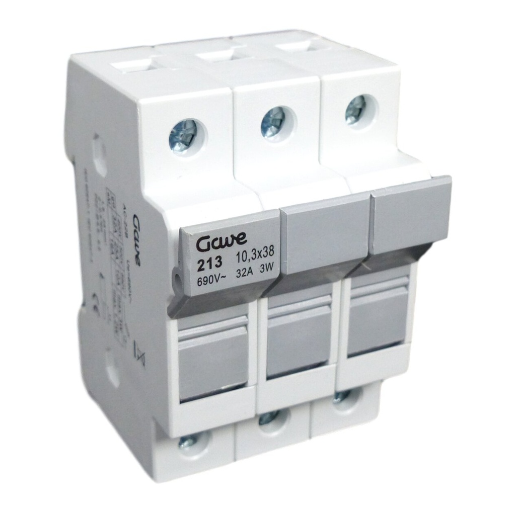 PORTAFUSIBLE  10X38 3P 32A.CARRIL DIN