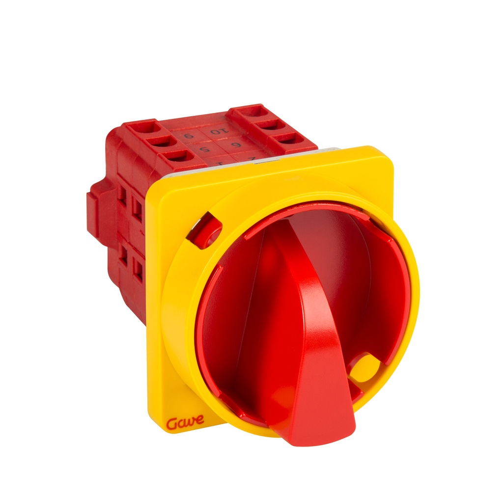 INTERRUPTOR GAVE 3P 32A D1 BLOQUEO CANDADO ROJO/AMARILLO + AUXILIAR 1NA+1NC 12A