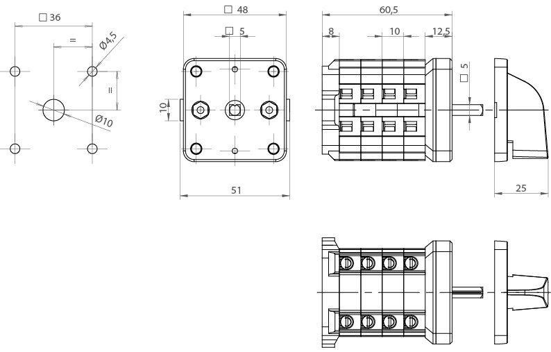 CONMUTADOR  AMPERIMETRO 4CIRCUITOS  TRANSFORMADOR 25A.D0