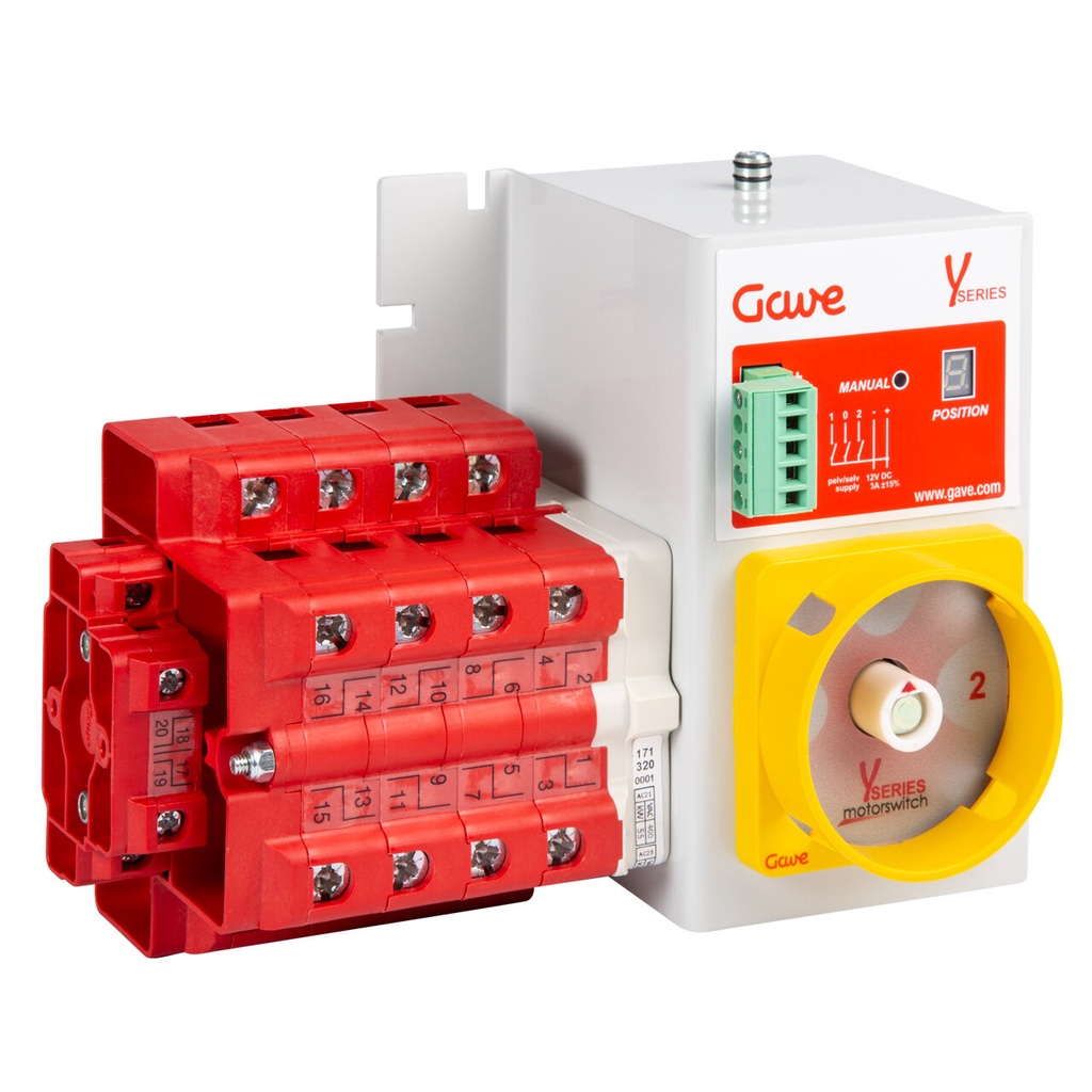 CONMUTADOR  MOTORIZADO ENTRADA SUPERIOR 1-0-2 4P 125A. 12V DC GAVE